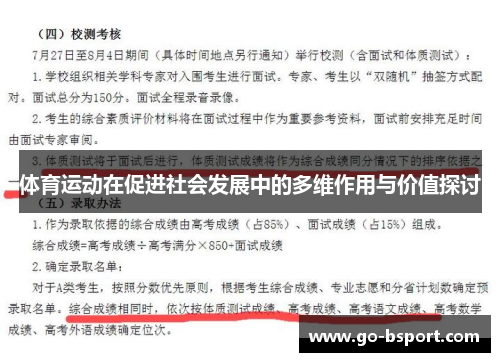 体育运动在促进社会发展中的多维作用与价值探讨